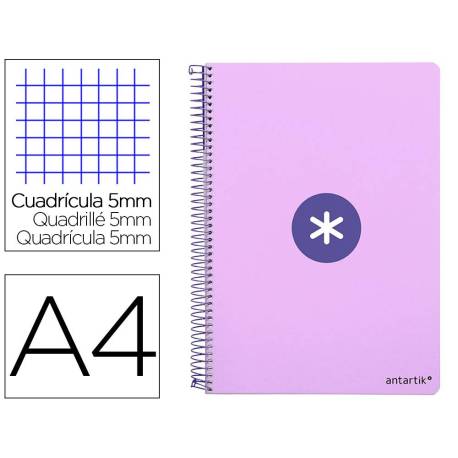 Cuaderno espiral Antartik DIN A4 microperforado Tapa dura 80 hojas 100g/m2 Lila