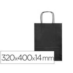 BOLSA PAPEL Q-CONNECT CELULOSA COLOR NEGRO L CON ASA RETORCIDA 320X400X14 MM