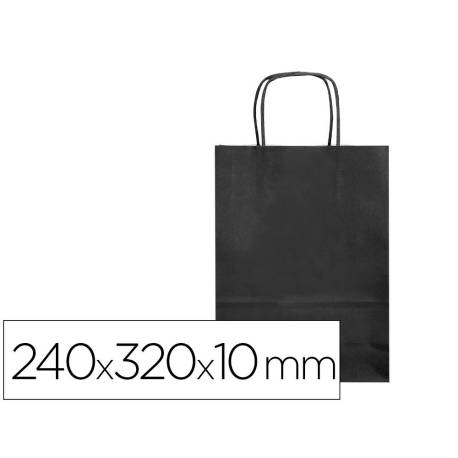 BOLSA PAPEL Q-CONNECT CELULOSA COLOR NEGRO S CON ASA RETORCIDA 240X320X10 MM