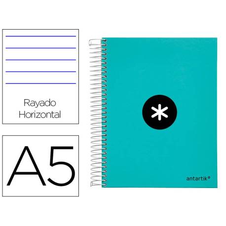 CUADERNO ESPIRAL LIDERPAPEL A5 MICRO ANTARTIK TAPA FORRADA120H 100 GR HORIZONTAL 5 BANDA6 TALADROS MENTA