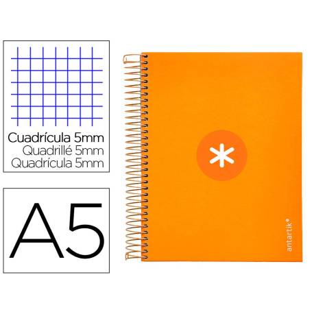 CUADERNO ESPIRAL LIDERPAPEL A5 MICRO ANTARTIK TAPA FORRADA120H 100 GR CUADRO 5MM 5 BANDA6 TALADROS MOSTAZA