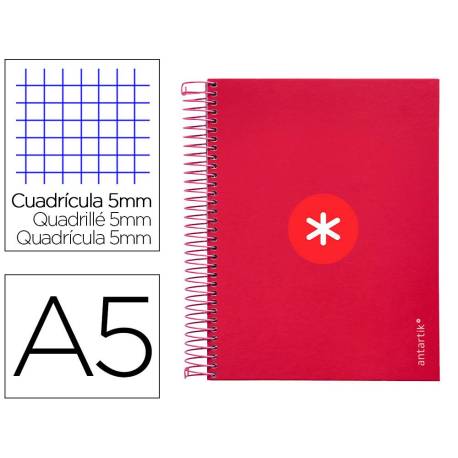 CUADERNO ESPIRAL LIDERPAPEL A5 MICRO ANTARTIK TAPA FORRADA120H 90 GR CUADRO 5MM 5 BANDAS6 TALADROS FRAMBUESA