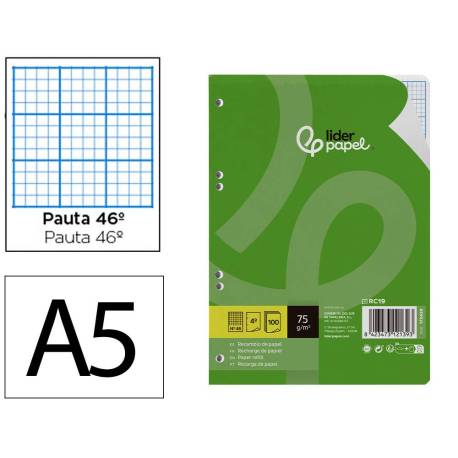 RECAMBIO MARCA LIDERPAPEL DIN A5 100 HOJAS 75 GR RAYADO N 46 6 TALADROS