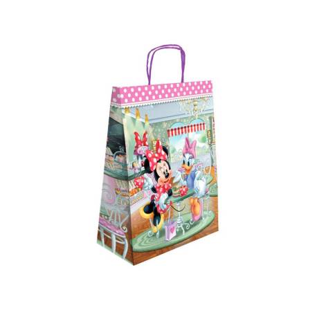 BOLSA PARA REGALO MARCA BASIKA PAPEL CELULOSA 90 GR MINNIE CON ASA RETORCIDA TAMAÑO L 320X140X400 MM