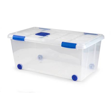 CONTENEDOR PLASTICO MARCA PLASTICFORTE N 7 TRANSPARENTE CON TAPA 61L 73X41X32 CM