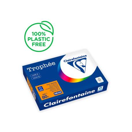 PAPEL COLOR MARCA TROPHEE A4 80GR NARANJA NEON PAQUETE DE 500 HOJAS