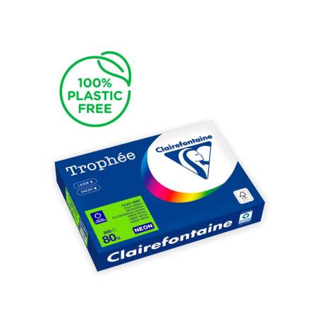 PAPEL COLOR MARCA TROPHEE A4 80GR VERDE NEON PAQUETE DE 500 HOJAS