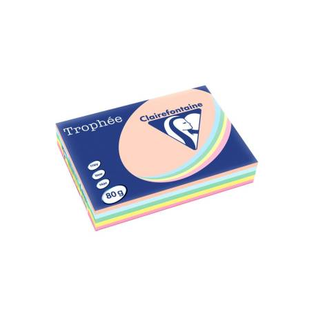 PAPEL COLOR MARCA TROPHEE A4 80GR 5 COLORES SURTIDOS PASTEL PAQUETE DE 500 HOJAS (100 HOJAS X COLOR)