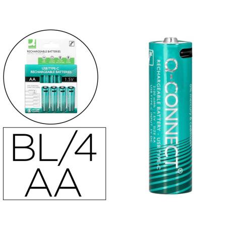 PILA MARCA Q-CONNECT AA RECARGABLE POR USB-C BLISTER DE 4 UNIDADES