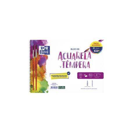 BLOC DE DIBUJO MARCA OXFORD ACUARELA ESPIRAL DIN A4+ 10 HOJAS MICROPERFORADO CON PINCELES
