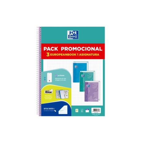 CUADERNO MARCA ESPIRAL OXFORD EBOOK 1 TOUCH TAPA EXTRADURA DIN A4+ 80H CUADRO 5 MM PACK DE 3 UNIDADES COLORES PASTEL
