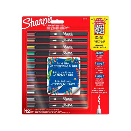 ROTULADOR MARCA SHARPIE ACRILICO PUNTA PINCEL BLISTER DE 12 UNIDADES COLORES SURTIDOS