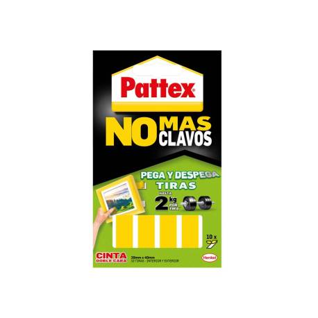 CINTA DOBLE CARA MARCA PATTEX PEGA Y DESPEGA NO MAS CLAVO BLISTER DE 10 UNIDADES