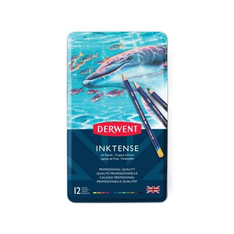 LAPICES DE COLORES MARCA DERWENT INKTENSE ACUARELABLE CAJA METALICA DE 12 UNIDADES COLORES SURTIDOS