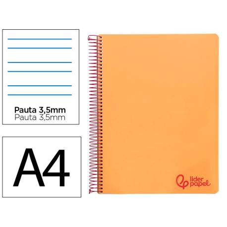 CUADERNO ESPIRAL LIDERPAPEL DIN A4 WONDER TAPA PLASTICO 80H 90GR PAUTA ANCHA 3,5MM CON MARGEN COLOR NARANJA