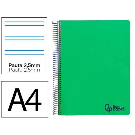 CUADERNO ESPIRAL LIDERPAPEL DIN A4 WONDER TAPA PLASTICO 80H 90GR PAUTA ESTRECHA 2,5MM CON MARGEN COLOR VERDE OSCURO