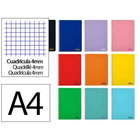 CUADERNO ESPIRAL MARCA LIDERPAPEL A4 MICRO SMART TAPA BLANDA 80H 75GR CUADRO 5MM DOBLE MARGEN 4 TALADROS COLORES