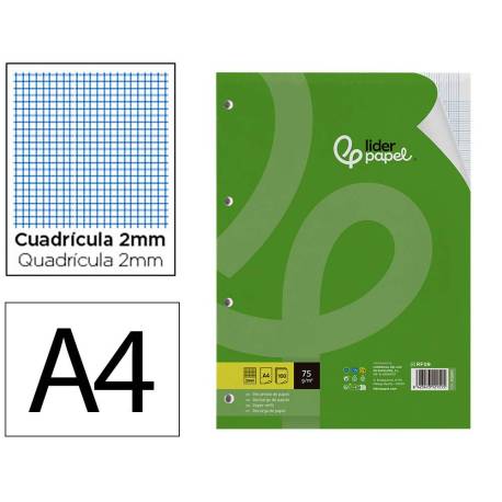 RECAMBIO MARCA LIDERPAPEL DIN A4 100 HOJAS 75 GR MILIMETRADO SIN MARGEN 4 TALADROS