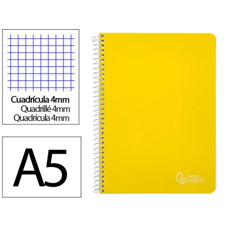 CUADERNO ESPIRAL MARCA LIDERPAPEL DIN A5 WITTY TAPA DURA 80H 90GR CUADRO 4MM CON MARGEN COLOR AMARILLO