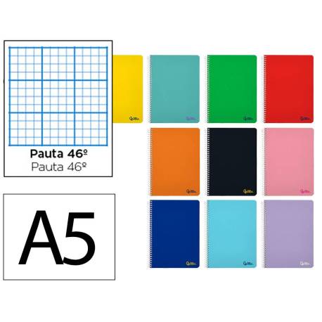 CUADERNO ESPIRAL MARCA LIDERPAPEL A5 SMART TAPA BLANDA 80H 75GR RAYADO Nº46 COLORES SURTIDOS