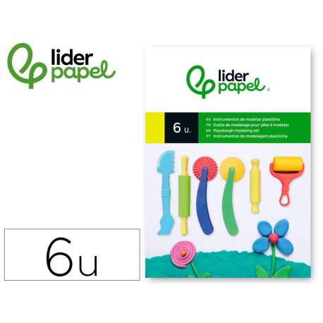 INSTRUMENTOS DE MODELAR MARCA LIDERPAPEL PARA PLASTILINA DE PLASTICO CAJA DE 6 PIEZAS