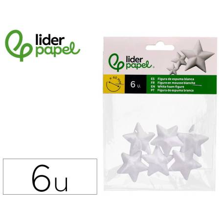 FIGURA DE ESPUMA BLANCA MARCA LIDERPAPEL ESTRELLA DE 4 CM BOLSA CON 6 UNIDADES