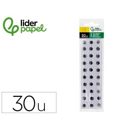 OJO ADHESIVO MARCA LIDERPAPEL 12 MM BLANCO CON PUPILA NEGRA BOLSA DE 30 UNIDADES
