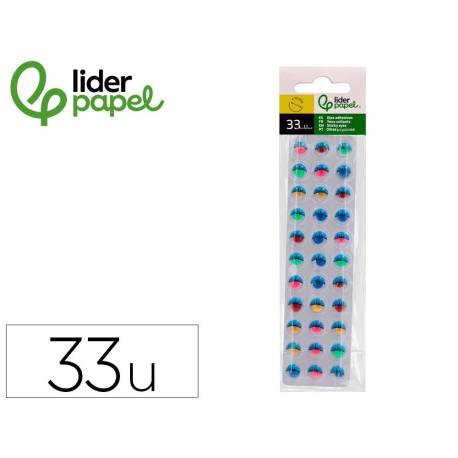 OJO ADHESIVO MARCA LIDERPAPEL 10 MM CON PUPILA DE COLOR Y PESTAÑA DE COLOR PACK DE 33 UNIDADES