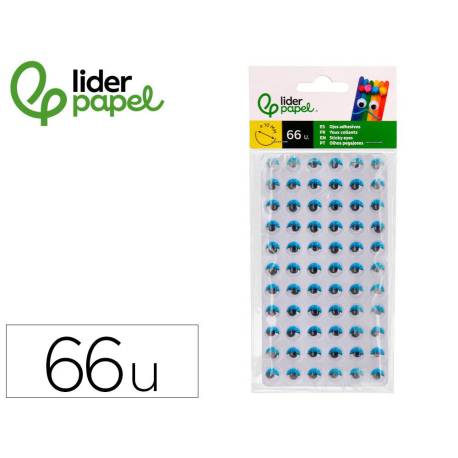 OJO ADHESIVO MARCA LIDERPAPEL 10 MM CON PUPILA NEGRA Y PESTAÑA DE COLOR AZUL PACK DE 66 UNIDADES