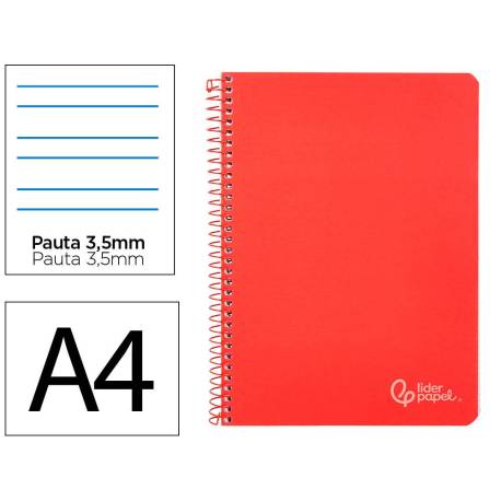 CUADERNO ESPIRAL MARCA LIDERPAPEL DIN A4 WITTY TAPA DURA 80H 90GR PAUTA 3,5MM CON MARGEN COLOR ROJO