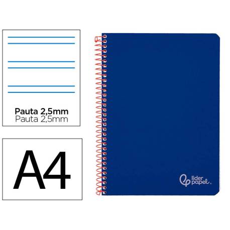 CUADERNO ESPIRAL MARCA LIDERPAPEL DIN A4 WITTY TAPA DURA 80H 90GR PAUTA 2,5MM CON MARGEN COLOR AZUL OSCURO