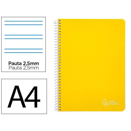CUADERNO ESPIRAL MARCA LIDERPAPEL DIN A4 WITTY TAPA DURA 80H 90GR PAUTA 2,5MM CON MARGEN COLOR AMARILLO