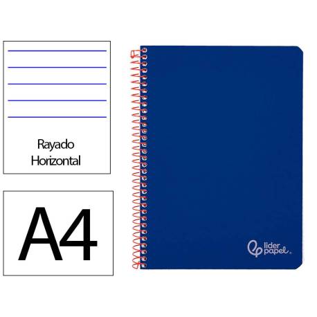 CUADERNO ESPIRAL MARCA LIDERPAPEL DIN A4 WITTY TAPA DURA 80H 90GR RAYADO HORIZONTAL CON MARGEN COLOR AZUL OSCURO