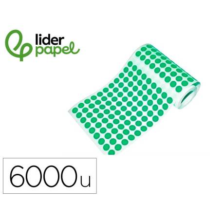GOMETS MARCA LIDERPAPEL AUTOADHESIVO S CIRCULOS 10,5 MM VERDE ROLLO DE 6000 UNIDADES EN CAJA DE CARTON