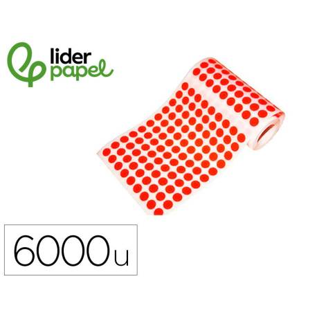 GOMETS MARCA LIDERPAPEL AUTOADHESIVO S CIRCULOS 10,5 MM ROJO ROLLO DE 6000 UNIDADES EN CAJA DE CARTON