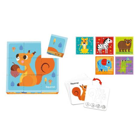 PUZLE INFANTIL MARCA IMAGINOVO MADERA CUBOS DE ANIMALES +24 MESES 15 PIEZAS INCLUYE 12 PATRONES 22X22X6,4CM