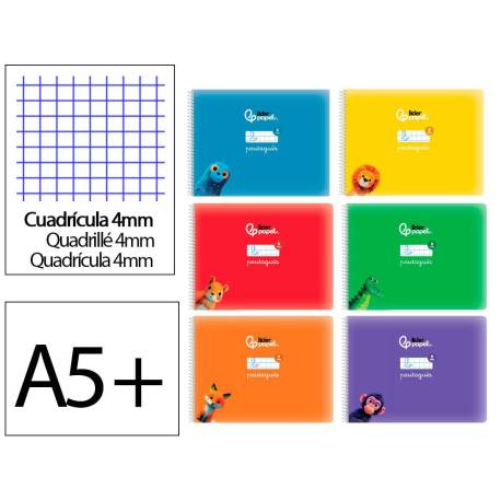 LIBRETA MARCA LIDERPAPEL PAUTAGUIA TAPA CARTONCILLO 32H DIN A5+ 75GR CUADRICULADO PAUTADO 4MM APAISADA CON MARGEN 6 COLORES