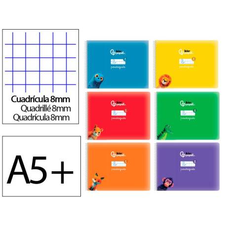 LIBRETA MARCA LIDERPAPEL PAUTAGUIA TAPA CARTONCILLO 32H DIN A5+ 75GR CUADRICULADO PAUTADO 8MM APAISADA CON MARGEN 6 COLORES