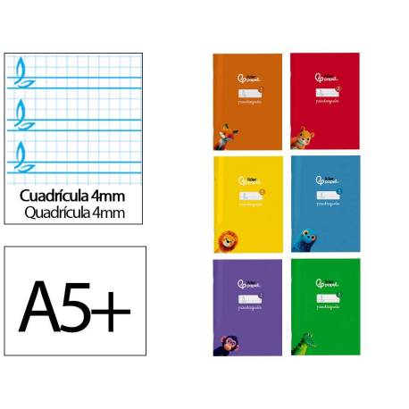 LIBRETA MARCA LIDERPAPEL PAUTAGUIA TAPA CARTONCILLO 32H DIN A5+ 75GR CUADRICULADO PAUTADO 4MM CON MARGEN 6 COLORES SURTIDOS