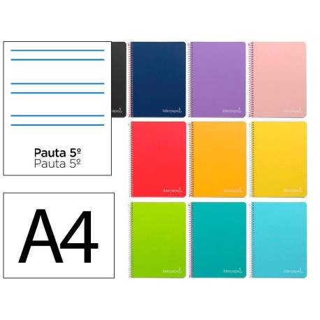 CUADERNO ESPIRAL MARCA LIDERPAPEL DIN A4 WITTY TAPA DURA 80H 90GR RAYADO MONTESSORI 5MM COLORES SURTIDOS