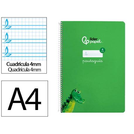 CUADERNO ESPIRAL MARCA LIDERPAPEL DIN A4 PAUTAGUIA TAPA DURA 80H 90 GR CUADRO PAUTADO 4MM COLOR VERDE