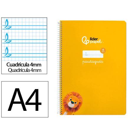 CUADERNO ESPIRAL MARCA LIDERPAPEL DI N A4 PAUTAGUIA TAPA BLANDA 80H 75 GR CUADRO PAUTADO 4MM COLOR AMARILLO