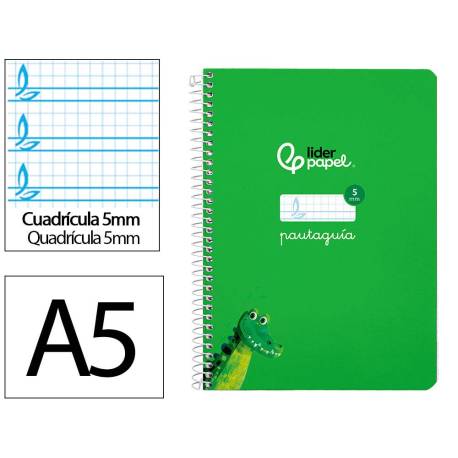 CUADERNO ESPIRAL MARCA LIDERPAPEL DI N A5 PAUTAGUIA TAPA DURA 80H 90 GR CUADRO PAUTADO 5MM COLOR VERDE