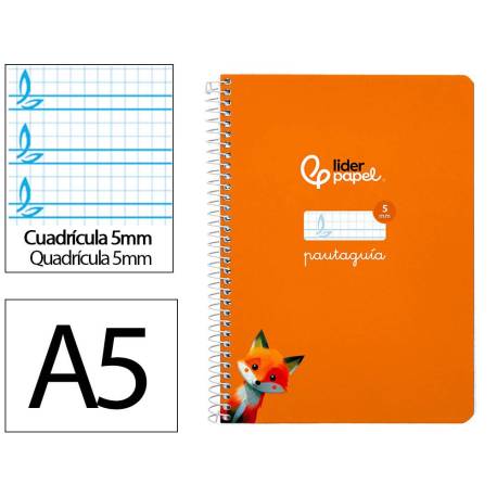 CUADERNO ESPIRAL MARCA LIDERPAPEL DI N A5 PAUTAGUIA TAPA DURA 80H 90 GR CUADRO PAUTADO 5MM COLOR NARANJA