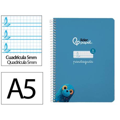 CUADERNO ESPIRAL MARCA LIDERPAPEL DI N A5 PAUTAGUIA TAPA DURA 80H 90 GR CUADRO PAUTADO 5MM COLOR AZUL