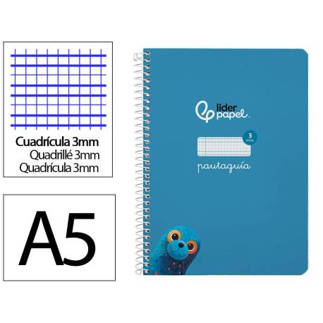 CUADERNO ESPIRAL MARCA LIDERPAPEL DI N A5 PAUTAGUIA TAPA DURA 80H 90 GR CUADRO PAUTADO 3MM COLOR AZUL