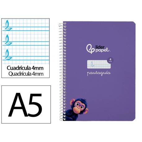 CUADERNO ESPIRAL MARCA LIDERPAPEL DI N A5 PAUTAGUIA TAPA BLANDA 40H 75 GR CUADRO PAUTADO 4MM COLOR LILA