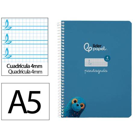CUADERNO ESPIRAL MARCA LIDERPAPEL DI N A5 PAUTAGUIA TAPA BLANDA 40H 75 GR CUADRO PAUTADO 4MM COLOR AZUL