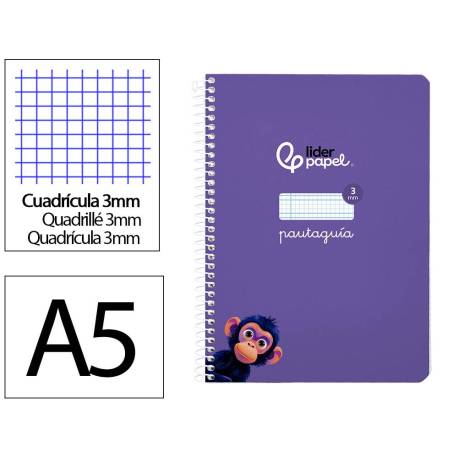 CUADERNO ESPIRAL MARCA LIDERPAPEL DI N A5 PAUTAGUIA TAPA BLANDA 40H 75 GR CUADRO PAUTADO 3MM COLOR LILA