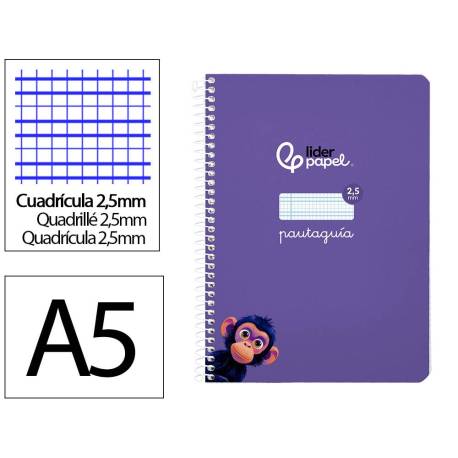 CUADERNO ESPIRAL MARCA LIDERPAPEL DI N A5 PAUTAGUIA TAPA BLANDA 40H 75 GR CUADRO PAUTADO 2,5MM COLOR LILA